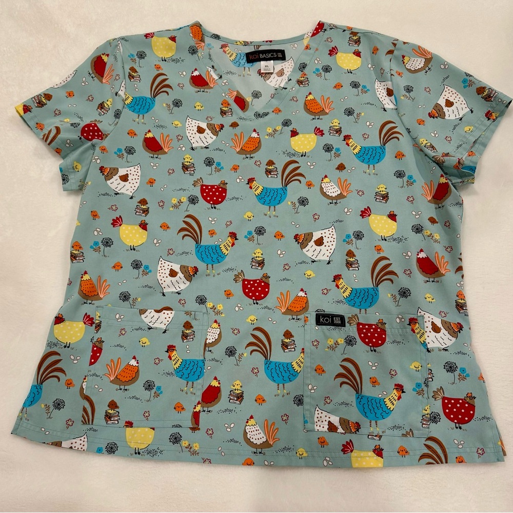 Koi Chicken scrub top size XL